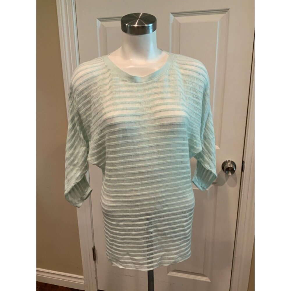Alice + Olivia Seafoam Blue Thin Rib Knit Half Sleeve Sweater, Size XS